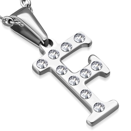 Stainless Steel Alphabet Initial Letter Crystals Pendant - Click Image to Close